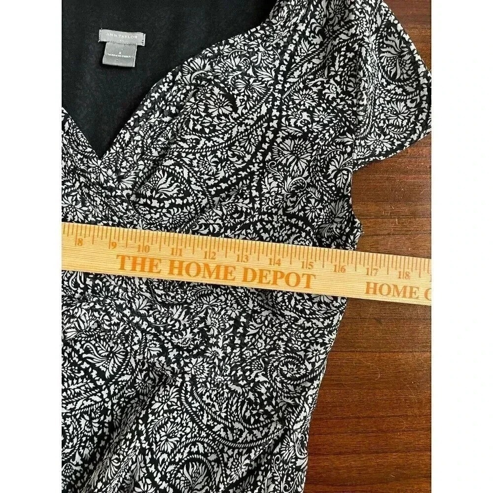 Ann Taylor Paisley Maxi Dress Sheer Overlay Black White‎ Size 8 - Picture 8 of 9
